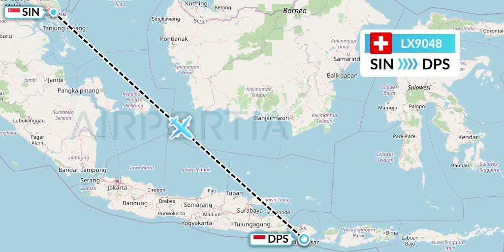 LX9048 Swiss Flight Map: Singapore to Denpasar