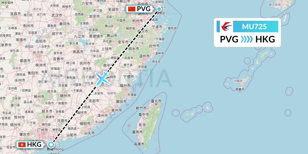 MU725 China Eastern Airlines Flight Map: Shanghai to Hong Kong