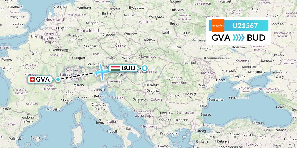 U21567 EasyJet Flight Map: Geneva to Budapest