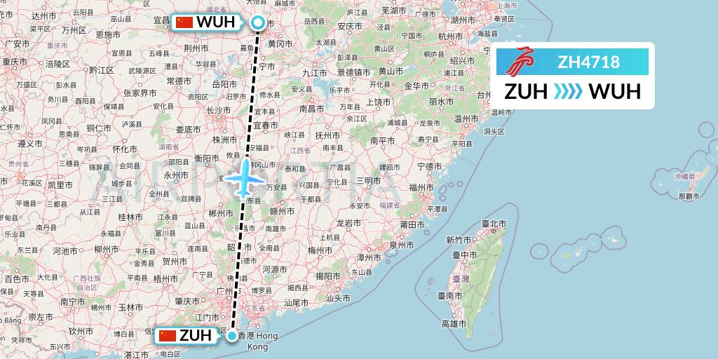 ZH4718 Shenzhen Airlines Flight Map: Zhuhai to Wuhan