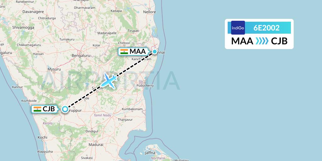 6E2002 IndiGo Airlines Flight Map: Chennai to Coimbatore