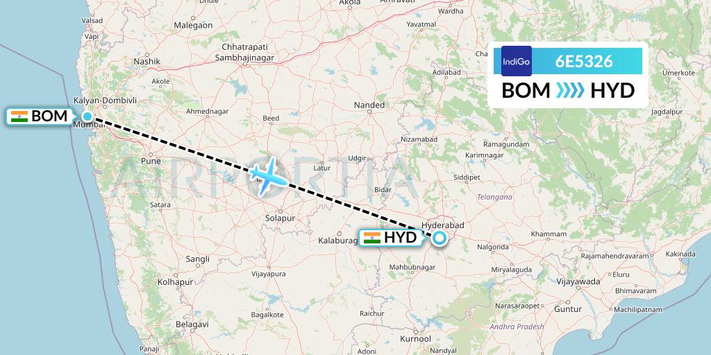 6E5326 IndiGo Airlines Flight Map: Mumbai to Hyderabad