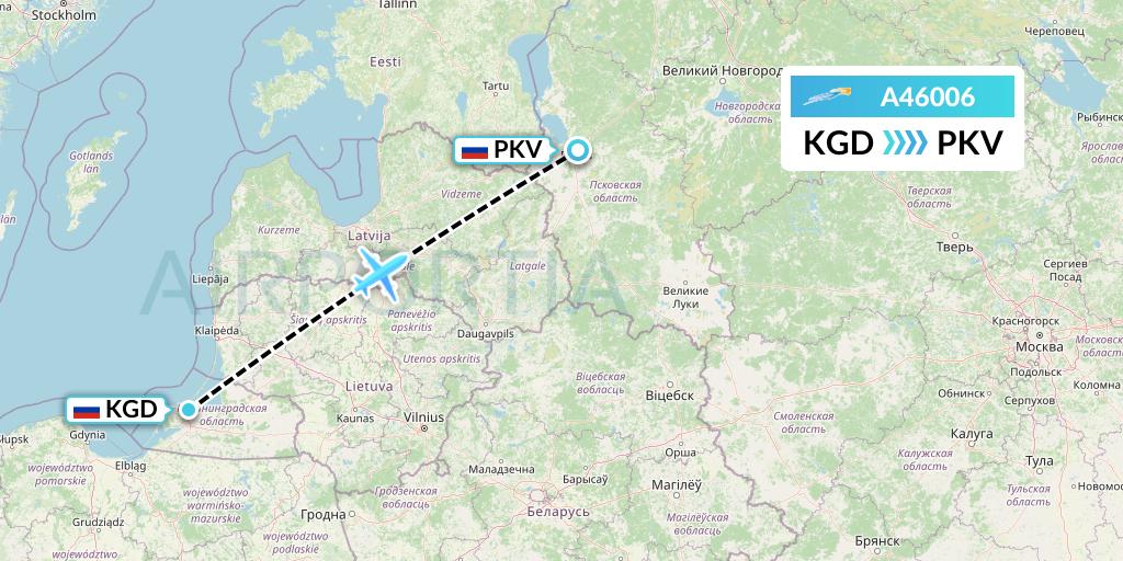 A46006 Azimuth Airlines Flight Map: Kaliningrad to Pskov