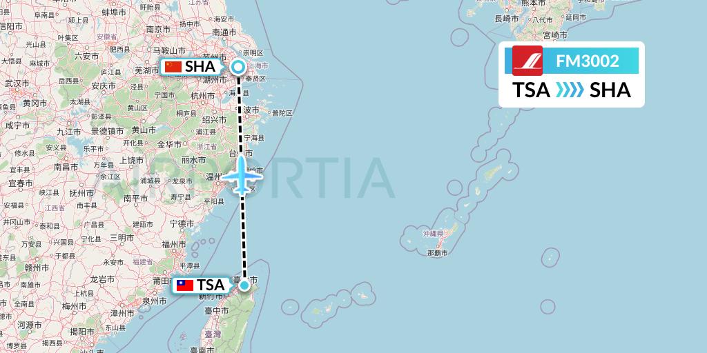 FM3002 Shanghai Airlines Flight Map: Taipei to Shanghai