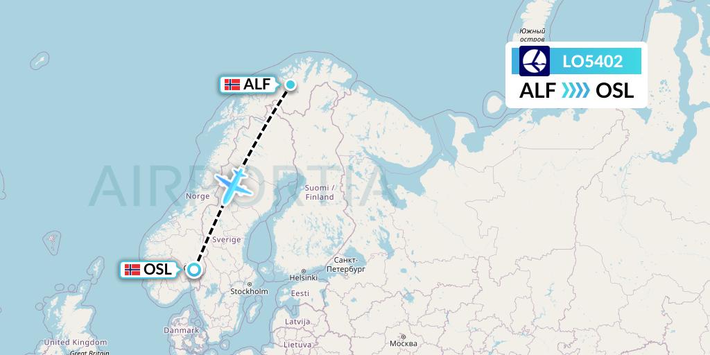 LO5402 LOT Flight Map: Alta to Oslo