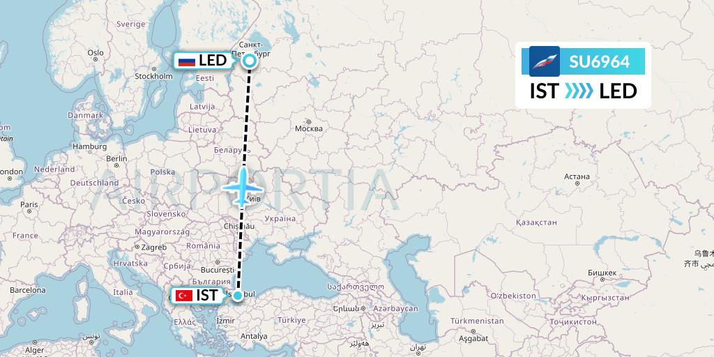 SU6964 Aeroflot Flight Map: Istanbul to St. Petersburg