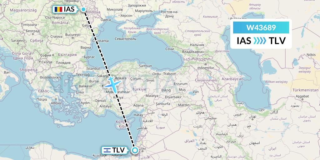 W43689 Wizz Air Malta Flight Map: Iasi to Tel Aviv
