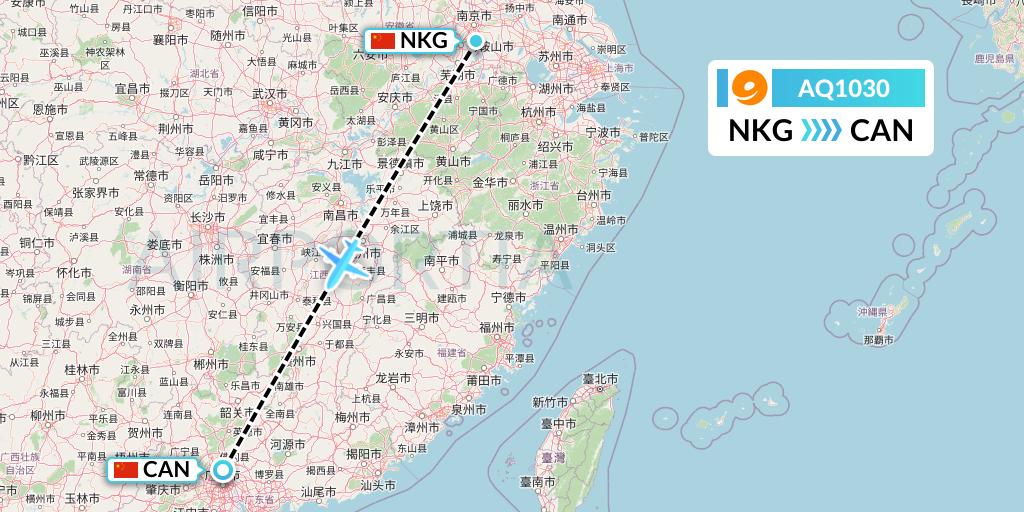 AQ1030 9 Air Flight Map: Nanjing to Guangzhou