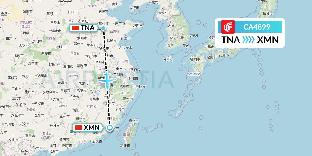 CA4899 Air China Flight Map: Jinan to Xiamen