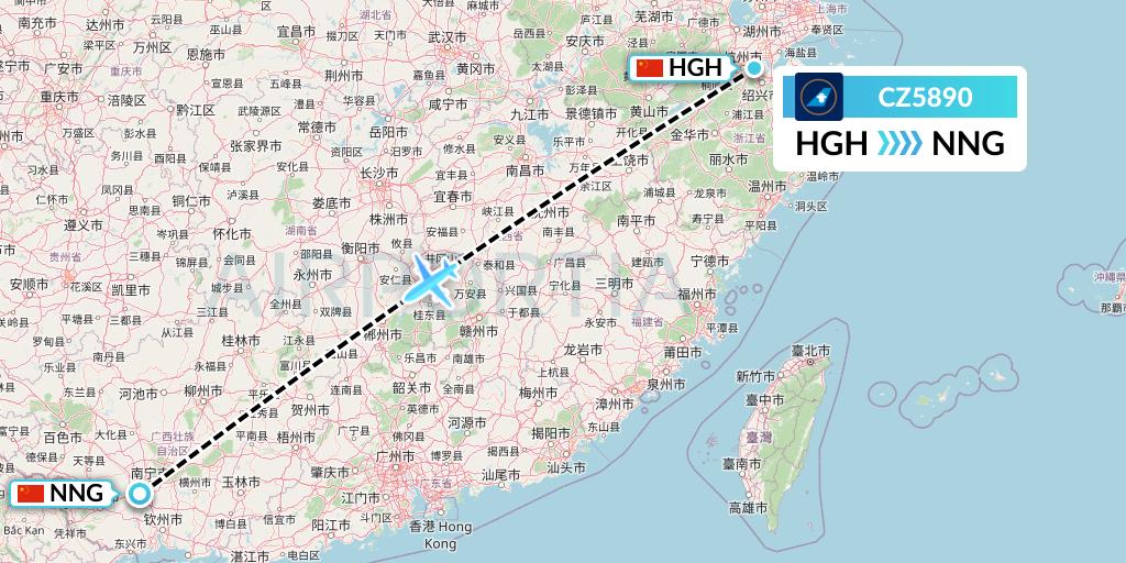 CZ5890 China Southern Airlines Flight Map: Hangzhou to Nanning