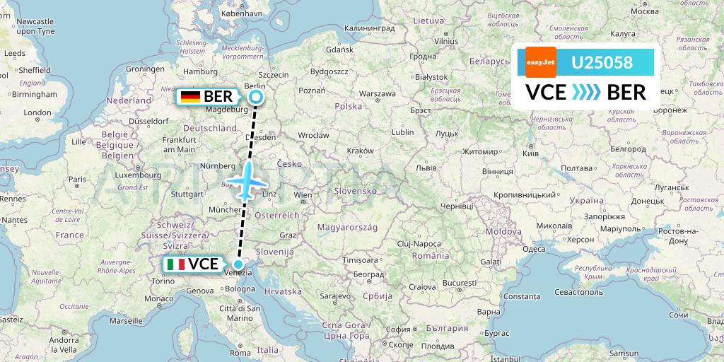 U25058 EasyJet Flight Map: Venice to Berlin