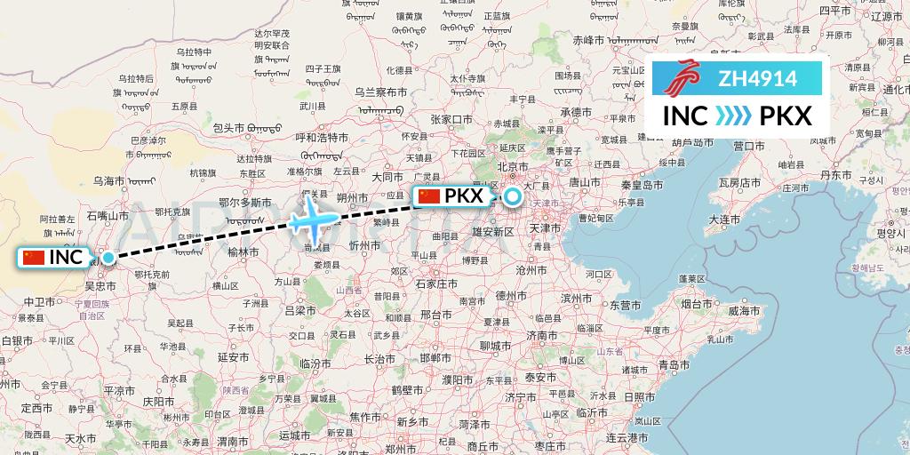 ZH4914 Shenzhen Airlines Flight Map: Yinchuan to Beijing