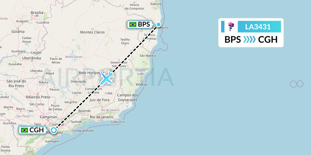 LA3431 LAN Airlines Flight Map: Porto Seguro to Sao Paulo