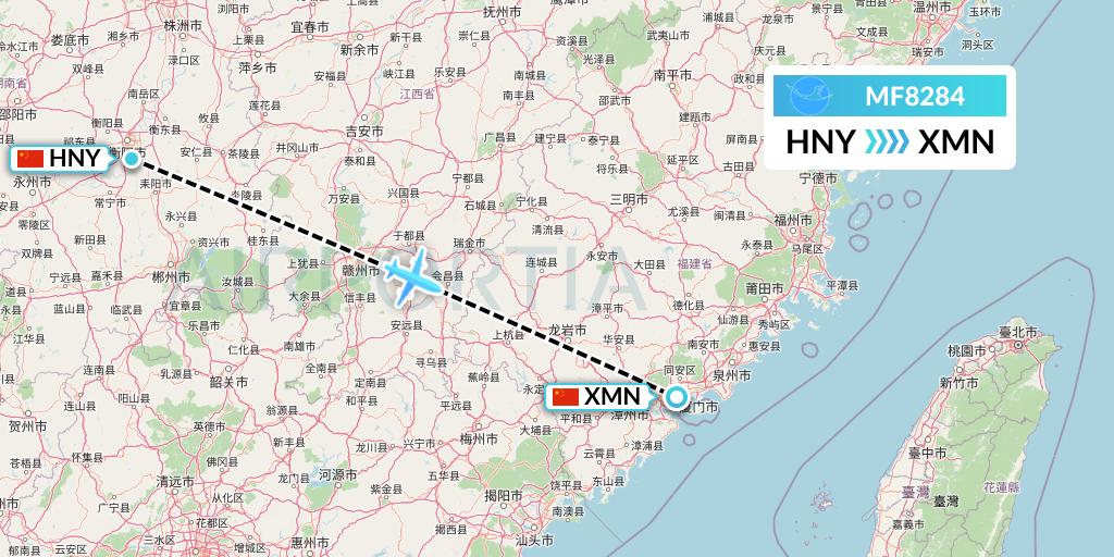 MF8284 Xiamen Airlines Flight Map: Hengyang to Xiamen