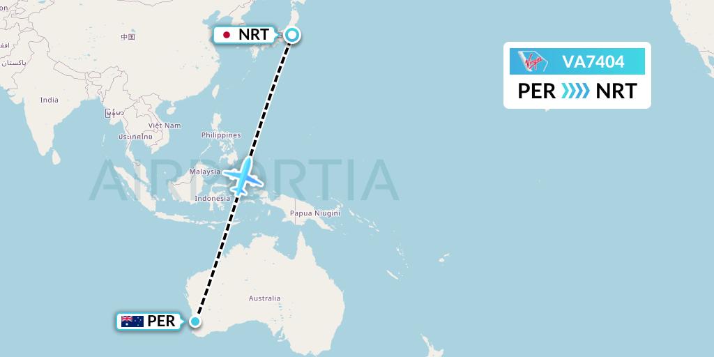 VA7404 Virgin Australia Flight Map: Perth to Tokyo