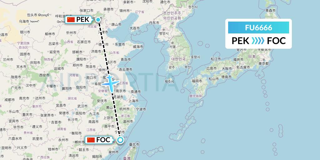 FU6666 Fuzhou Airlines Flight Map: Beijing to Fuzhou