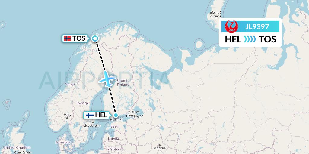 JL9397 Japan Airlines Flight Map: Helsinki to Tromso