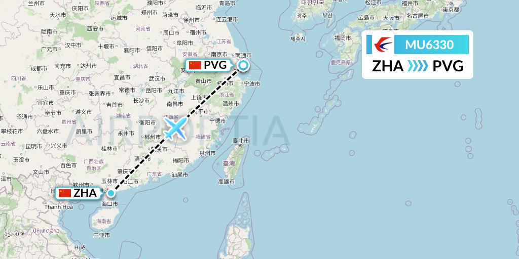 MU6330 China Eastern Airlines Flight Map: Zhanjiang to Shanghai