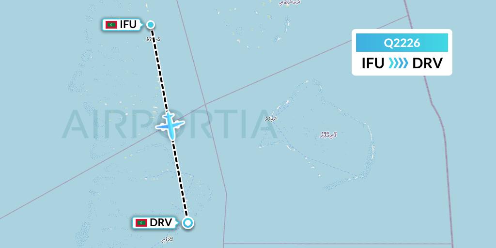 Q2226 Maldivian Flight Map: Ifuru to Dharavandhoo Island