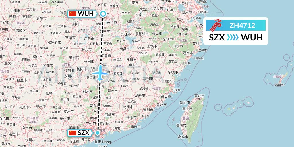 ZH4712 Shenzhen Airlines Flight Map: Shenzhen to Wuhan