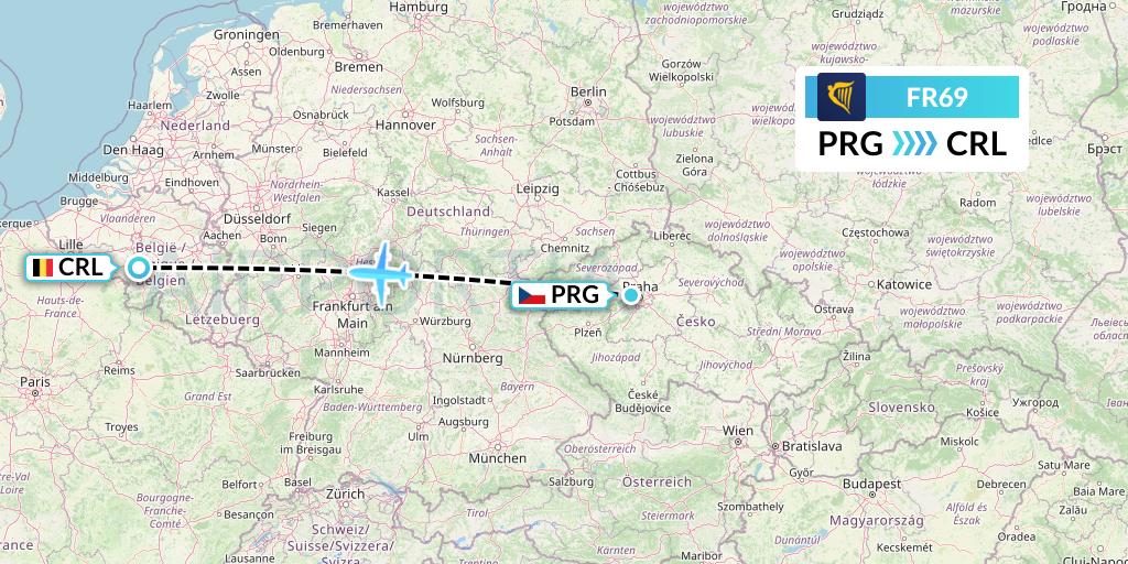 FR69 Ryanair Flight Map: Prague to Brussels