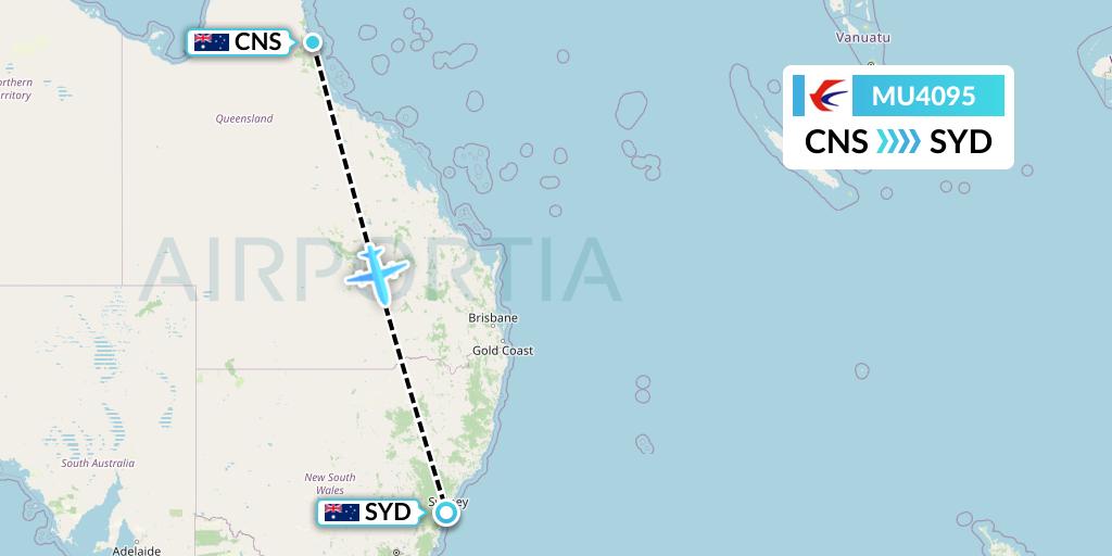 MU4095 China Eastern Airlines Flight Map: Cairns to Sydney