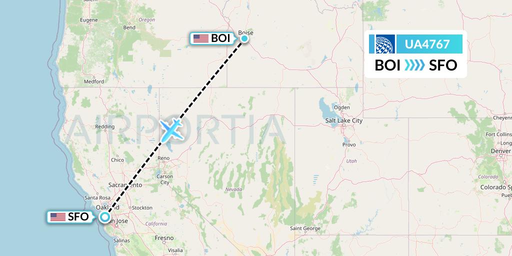 UA4767 United Airlines Flight Map: Boise to San Francisco