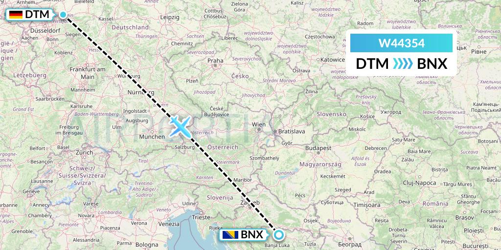 W44354 Wizz Air Malta Flight Map: Dortmund to Banja Luka