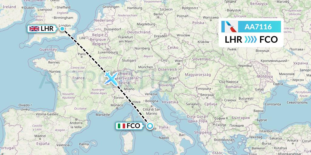 AA7116 American Airlines Flight Map: London to Rome