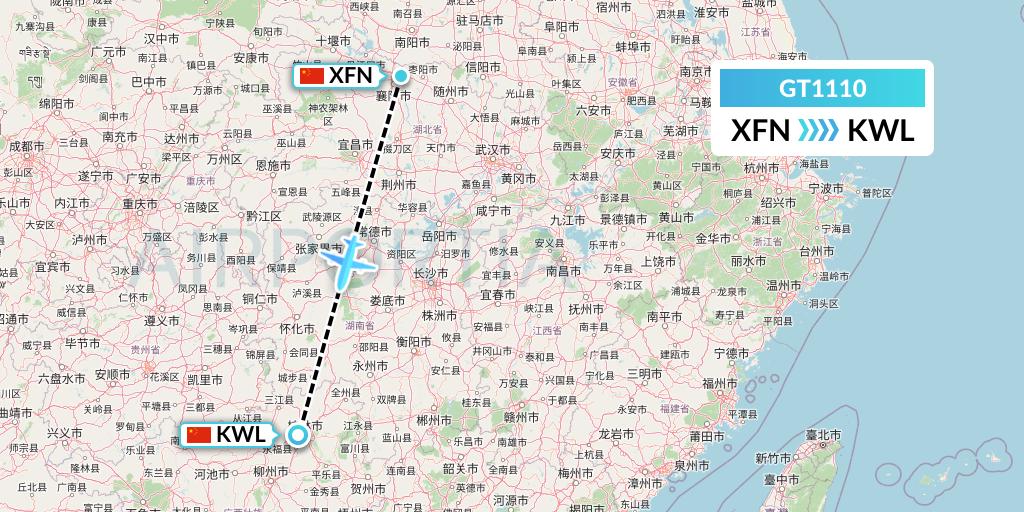 GT1110 Air Guilin Flight Map: Xiangyang to Guilin