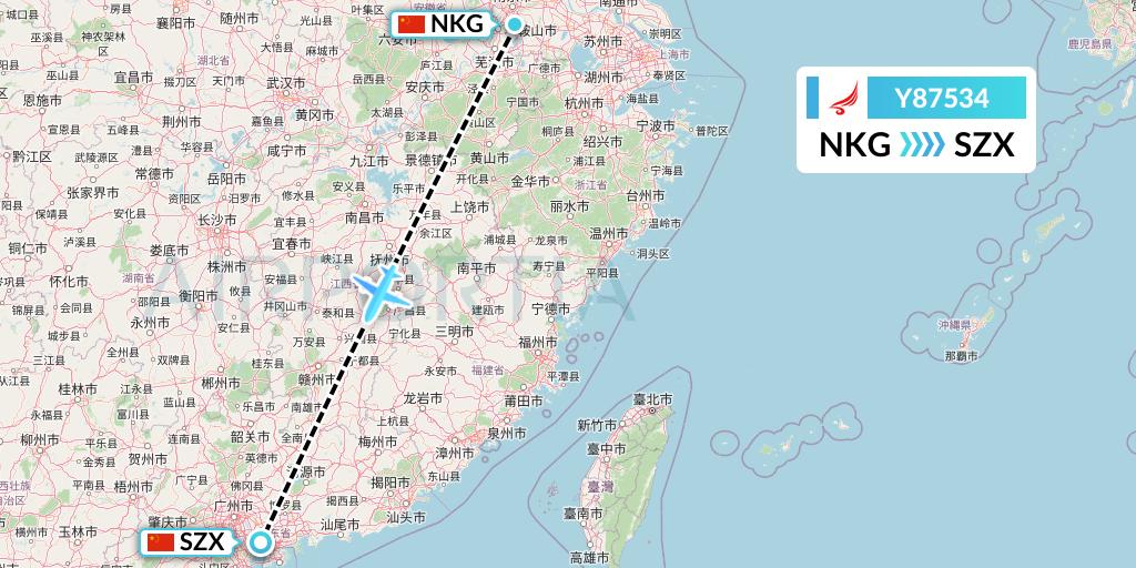 Y87534 Yangtze River Express Flight Map: Nanjing to Shenzhen