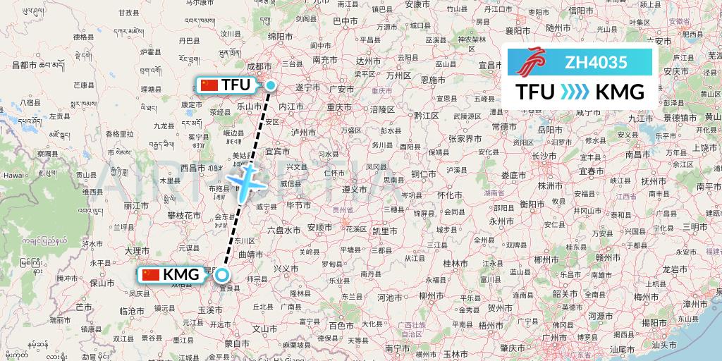 ZH4035 Shenzhen Airlines Flight Map: Chengdu to Kunming