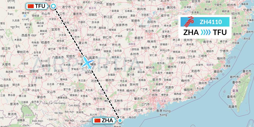 ZH4110 Shenzhen Airlines Flight Map: Zhanjiang to Chengdu