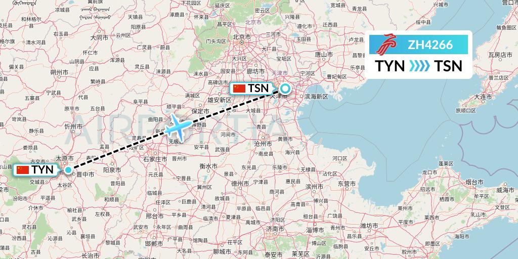 ZH4266 Shenzhen Airlines Flight Map: Taiyuan to Tianjin