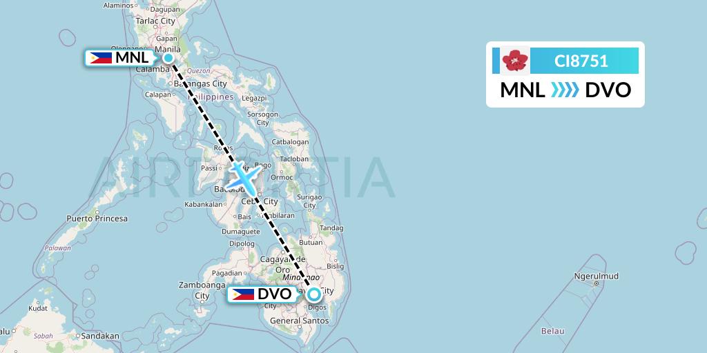 CI8751 China Airlines Flight Map: Manila to Davao City