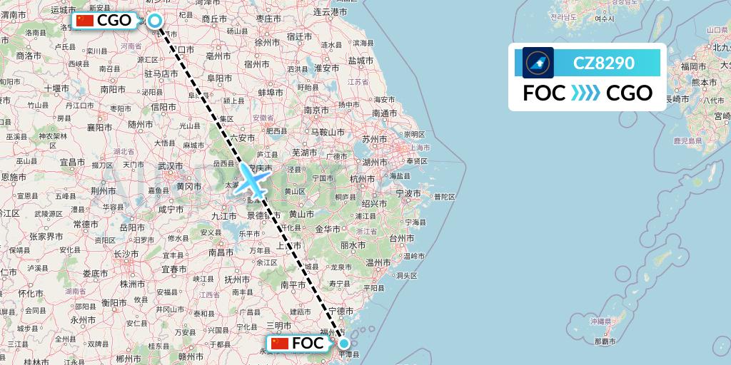 CZ8290 China Southern Airlines Flight Map: Fuzhou to Zhengzhou