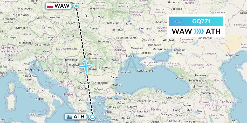 GQ771 Sky Express (Greece) Flight Map: Warsaw to Athens