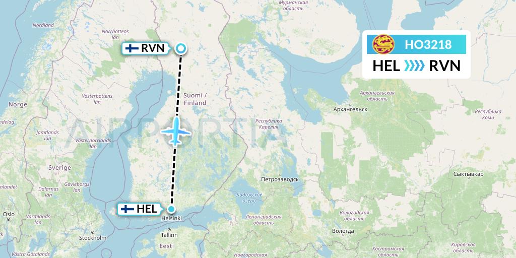 HO3218 Juneyao Airlines Flight Map: Helsinki to Rovaniemi