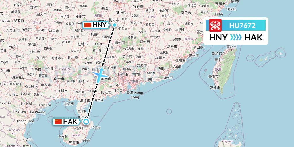 HU7672 Hainan Airlines Flight Map: Hengyang to Haikou