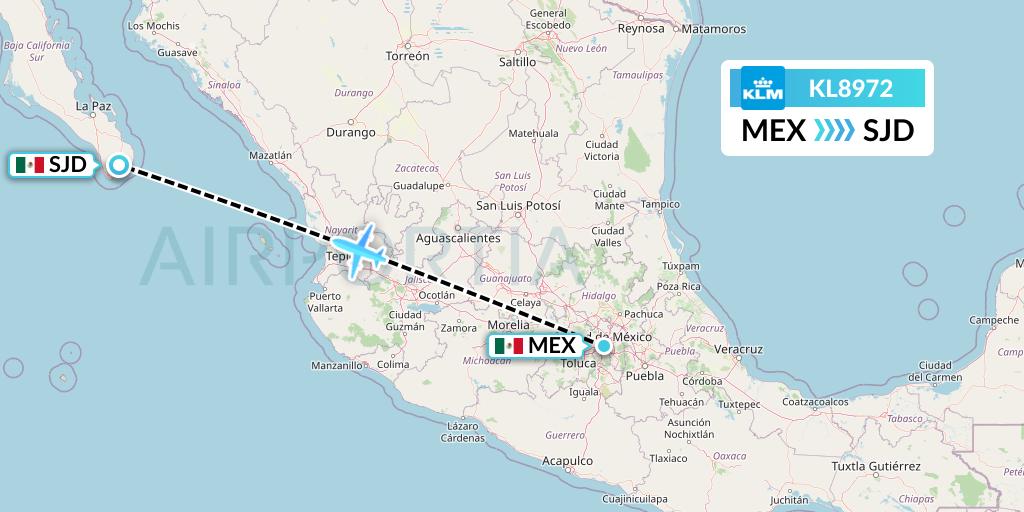 KL8972 KLM Flight Map: Mexico City to San Jose del Cabo