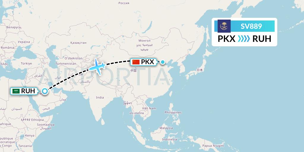 SV889 Saudi Arabian Airlines Flight Map: Beijing to Riyadh