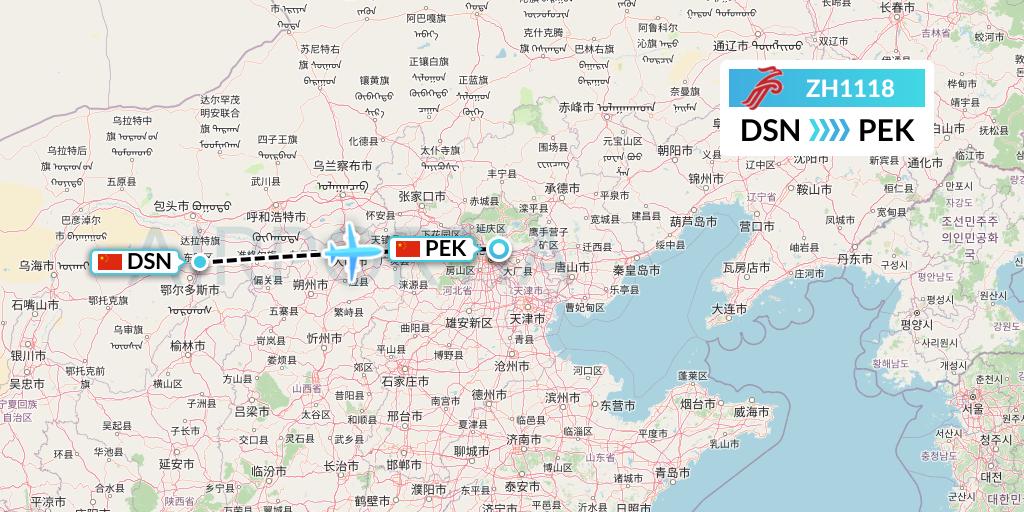 ZH1118 Shenzhen Airlines Flight Map: Dongsheng to Beijing