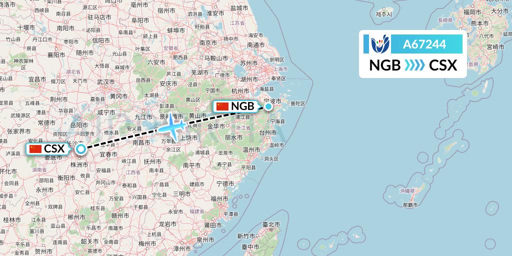 A67244 Hongtu Airlines Flight Map: Ningbo to Changsha