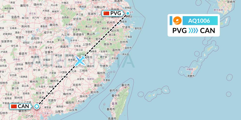 AQ1006 9 Air Flight Map: Shanghai to Guangzhou