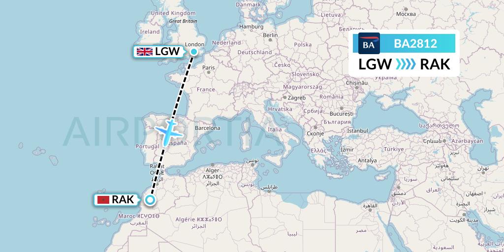 BA2812 British Airways Flight Map: London to Marrakesh