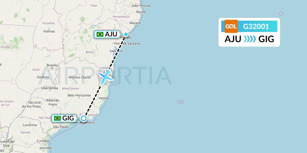 G32001 GOL Transportes Aeros Flight Map: Aracaju to Rio de Janeiro