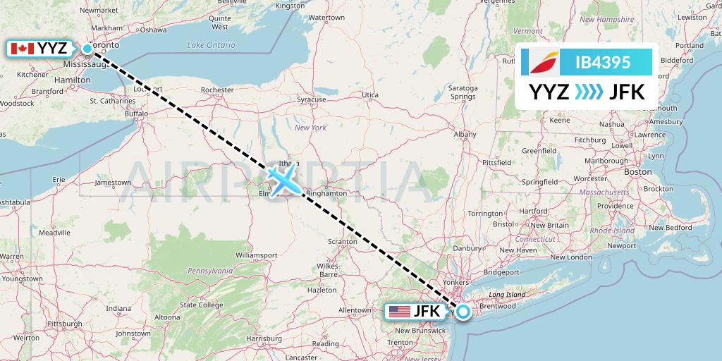 IB4395 Iberia Flight Map: Toronto to New York