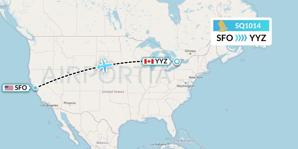 SQ1014 Singapore Airlines Flight Map: San Francisco to Toronto