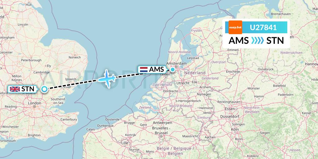 U27841 EasyJet Flight Map: Amsterdam to London