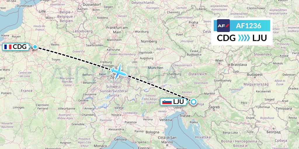AF1236 Air France Flight Map: Paris to Ljubljana